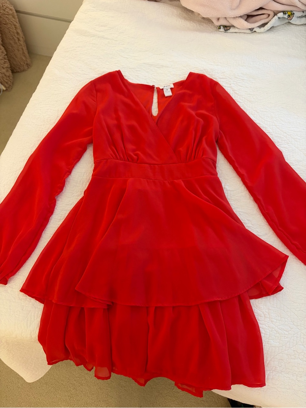 Japna Bright Red Mini Dress with Long Sleeves